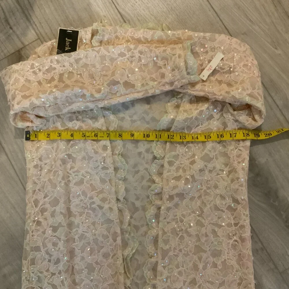 Jack Bryan Vintage Sequin Beaded Ivory Lace Scalloped Edge Elegant Jacket - Picture 9 of 11